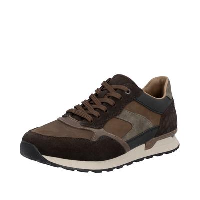 Sneaker RIEKER, Herren, Gr. 40, braun (braun, schwarz), Leder, Veloursleder, sportlich, Schuhe, Halbschuh, Schnürschuh, Freizeitsneaker mit weichem Schaftrand Image