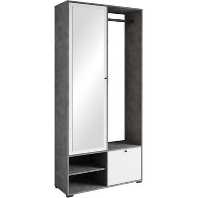 Garderobenschrank INOSIGN "DINO Kompaktgarderobe, Garderoben-Set DINO", matera anthrazit, weiß, B:90cm H:190cm T:33cm, Schränke, Mit Spiegel und Kleiderstange, 90 cm breit, Türanschlag wechselbar Image