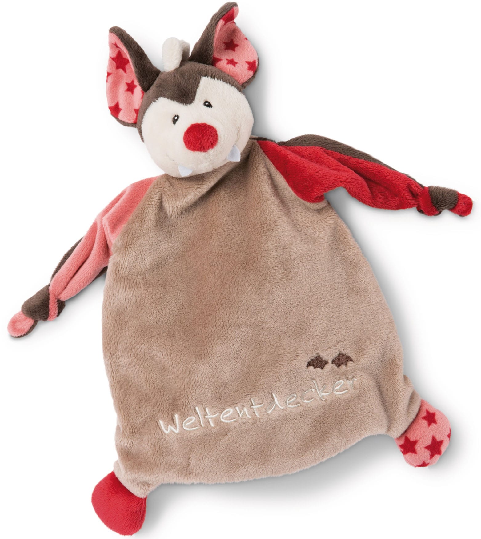 Schmusetuch NICI "My first NICI Kollektion, Fledermaus, Weltentdecker", Baby, braun (braun, rot), Polyester, Schnuffeltücher, mit aufgestickten Augen Image