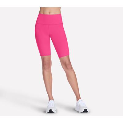 Skechers Women's GO WALK High Waisted 10 Inch Bike Short | Size Large | White/Hot Pink | Nylon/Spandex