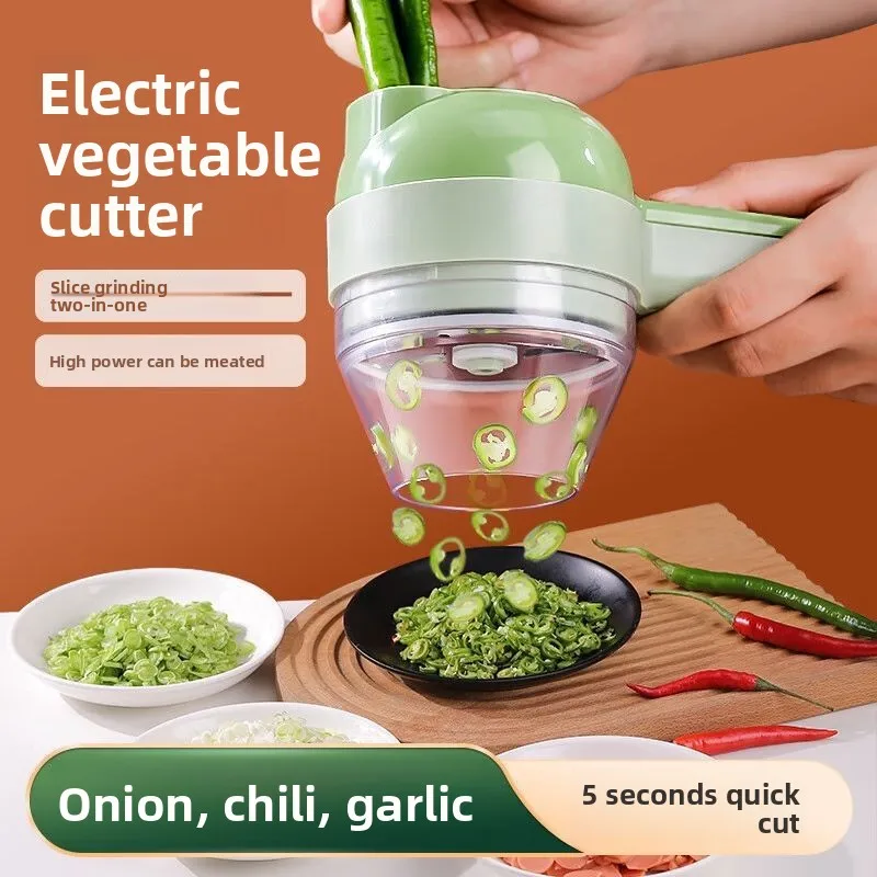 Ensemble de coupe-légumes électrique 4 en 1, presse-ail électrique sans fil portatif, hachoir à aliments, hachoir à viande, tranche d'épluchage des aliments