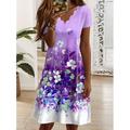 Damen Minikleid T-Shirt-Kleid A Linie Kleid Sommerkleid Elegant Urlaub Lässig Normale Passform Blumen Grafik Kurzarm V Ausschnitt Rosa Blau Purpur Grün Sommer Frühling