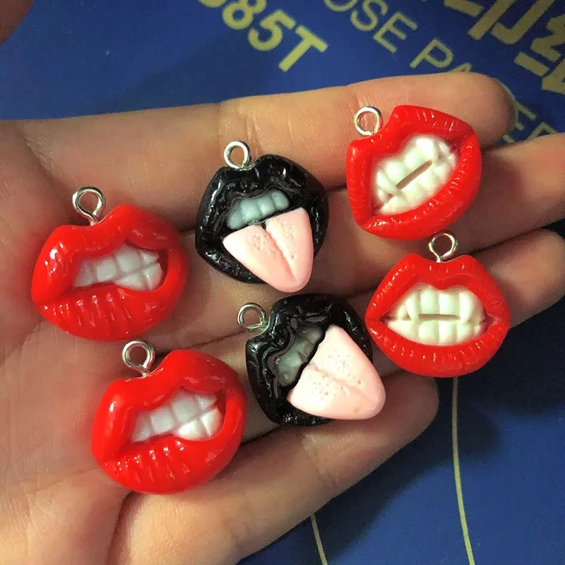 10 Stück lustige sexy rote Lippen Harz Charms Hip Hop Hallowmas Ohrring Anhänger Zubehör Diy coole Schlüsselanhänger Schmuckherstellung