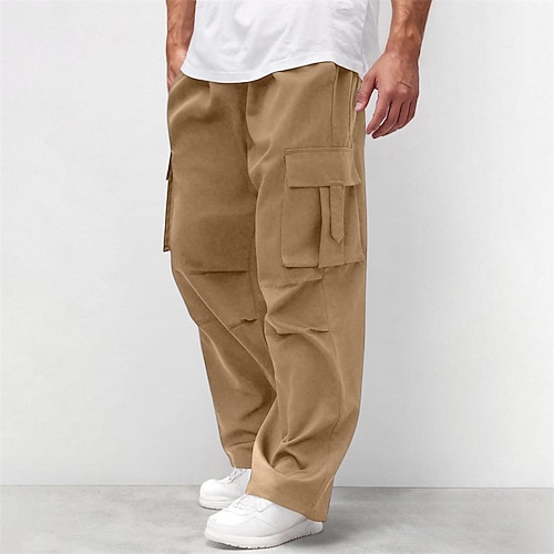 Herren Cargo-Hosen Hose Elastischer Bund Kordelzug Mehrere Taschen Einfach tragbar Outdoor Täglich Campen und Wandern Mode Klassisch Dunkelbraun Schwarz Image