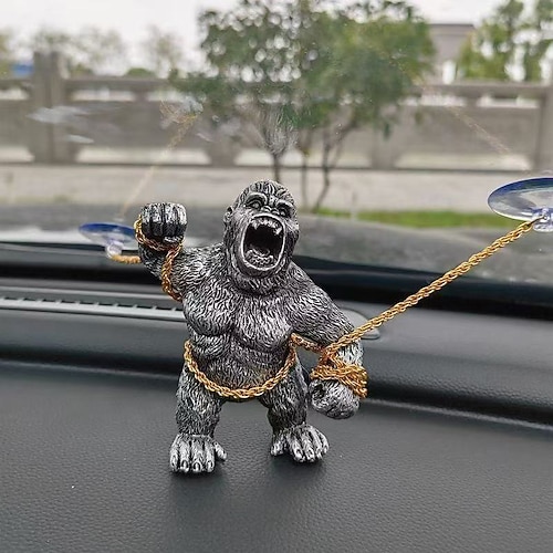Dekor für das Armaturenbrett des Autos mit einem Gorilla aus Kunstharz, Figur eines kraftvollen, gefesselten Affen, mutige und wilde Gorillastatue aus Kunstharz, künstlerische Tierskulptur zur Image