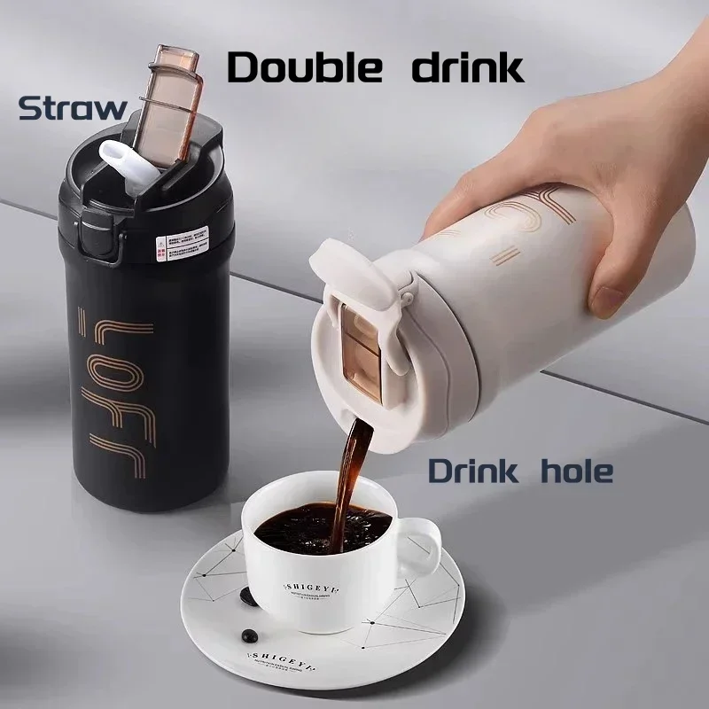 600 ml/21 Unzen Thermo-Kaffeetasse mit Strohhalm, doppelwandig, isoliert, Sublimations-Tumble, auslaufsichere Wasserthermoskanne, tragbare Kaffeetasse Image