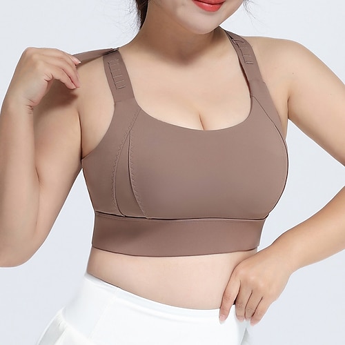 Damen Yoga-BH Panzer Pilates-BH Unterwäsche Hohe Wirkung Hohe Stützen Atmungsaktiv Bürgellos Gefüttert Einfarbig Sport Sportkleidung Schwarz Rosa Fitnessstudio Pilates Laufen Image