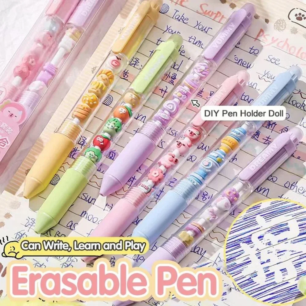 Kawaii ​ Ins Style Cartoon-Gelstift, 0,5 mm Press-Typ, prüfungssichere, schnell trocknende Tinte, Silikonschutz, anpassbare Perlen und Nachfüllungen Image