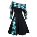 Damen Minikleid A Linie Kleid Lässig Täglich Normale Passform Karomuster Langarm Schulterfrei Schwarz Rote Marineblau Königliches Blau Frühling Herbst Winter