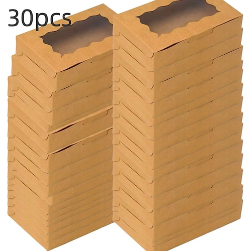 30 Stück durchsichtige Bäckerei-Boxen aus Papier, kleine Snackbehälter für Kekse, Kuchen, Süßigkeiten – perfekt für Hochzeit, Geburtstag, Weihnachten, Erntedankfest, Valentinstag, Muttertag, Image