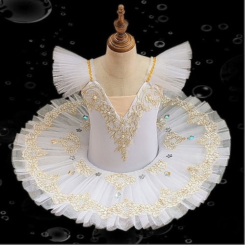 Tanzkleidung für Kinder Ballett Tutu Kleid Kleid Strass Imitationsperle Spitze Mädchen Ausbildung Leistung Gurte Hoch Gitter Elasthan Image