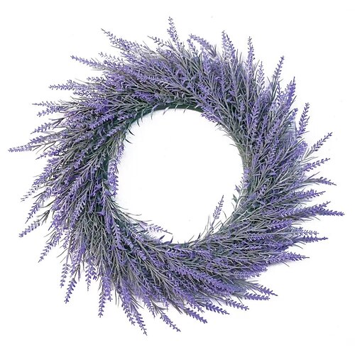 40 cm künstlicher Lavendelkranz für die Haustür, als Wanddekoration im Innenbereich, als Hochzeitsdekoration und als Fotorequisite Image