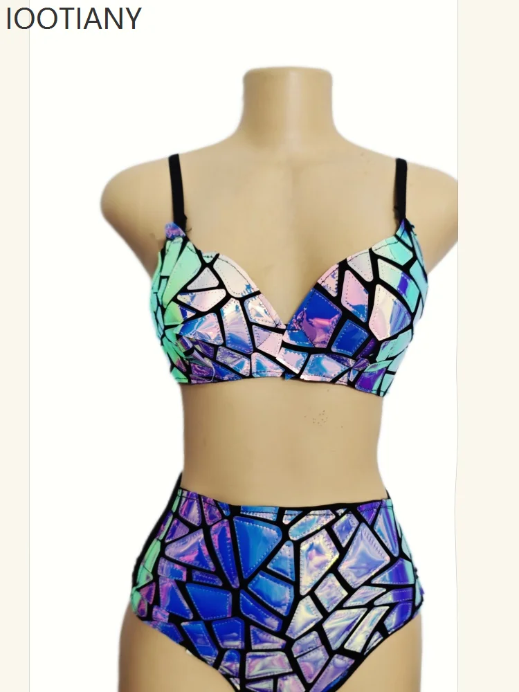 Lila Pailletten verspiegelter glänzender Mantel und separater Anzug Sexy Musik Festival Fantasy Kostüm Nachtclub Bar DJ Performance Kostüm