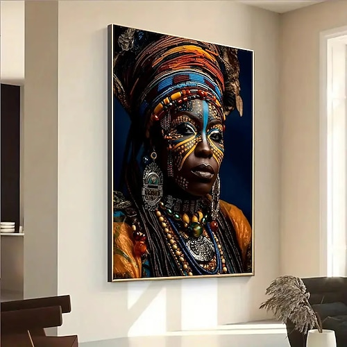 ein rahmenloses, modernes Leinwandgemälde mit der Darstellung einer afrikanischen Königin, geeignet zur Dekoration von Wohn- und Schlafzimmern. Image