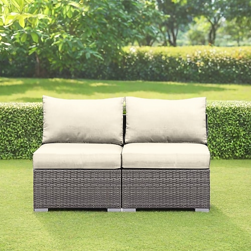 2-teilige wasserdichte Outdoor-Kissenbezüge für Ecksofas, wetterfeste graue PE-Rattan-Sitzgruppen, Outdoor-Zweisitzer, Terrassenmöbel für Balkon, Garten und Pool