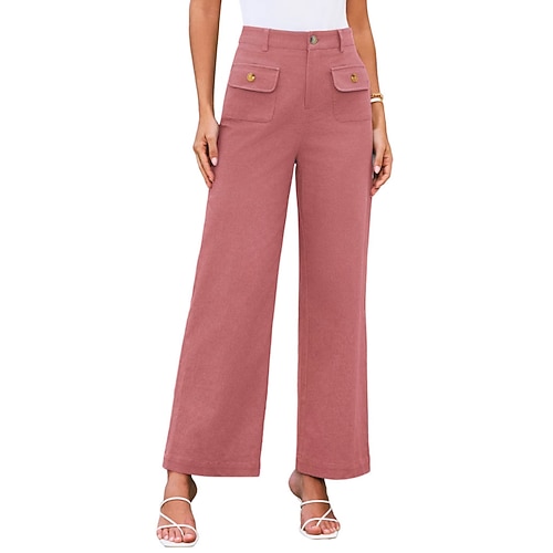 Damen Weites Bein Stoffhosen Streetwear Lässig Volle Länge Natürliche Taille Einfach Tasche Elastischer Bund Bequem Urlaub Ausgehen Marineblau Hellhimmelblau Marinenblau Schwarz Herbst Normale Image