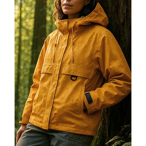 Damen Windjacke Wanderjacke Regenmantel Außen Wasserdicht Winddicht Leicht Wanderoutfits Wanderbekleidung Frühling Herbst Oberteil Camping / Wandern / Höhlenforschung Laufen Schwarz Weiß Gelb Image