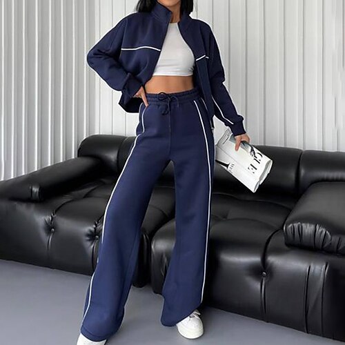 Damen Trainingsanzug Jogginganzug Sportbekleidungsset Tasche Kombination Herbst Winter Schwarz Weiß Fitnessstudio Training Sport Thermowarm Winddicht Weich Langarm Sport Sportkleidung Mikroelastisch Image