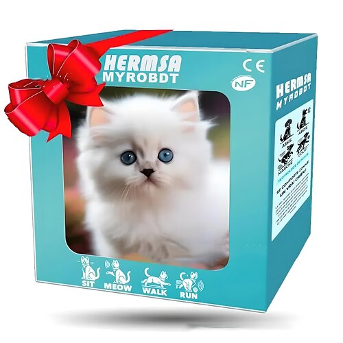 Roboter Katze Meine Realistische Roboterkätzchen Interaktives Kätzchen Spielzeug das geht bellt Schwanz wackelt Plüsch Haustierkatze für Kinder Erwachsene Realistisches Roboter Katzen Spielzeug Image