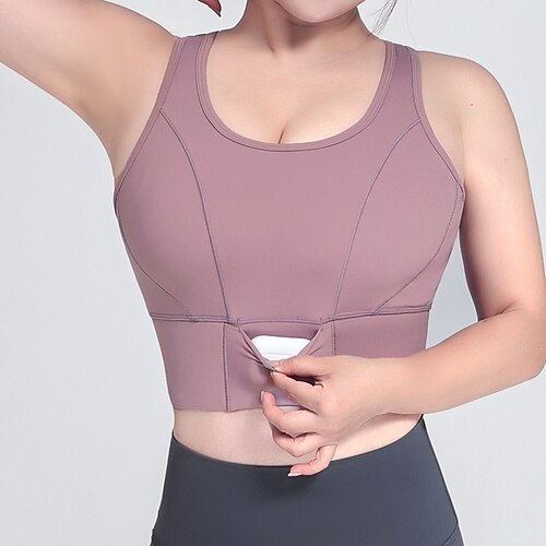 Damen Yoga-BH Panzer Pilates-BH Unterwäsche Hohe Wirkung Hohe Stützen Atmungsaktiv Bürgellos Gefüttert Einfarbig Sport Sportkleidung Weiß Rosa Fitnessstudio Pilates Laufen Image