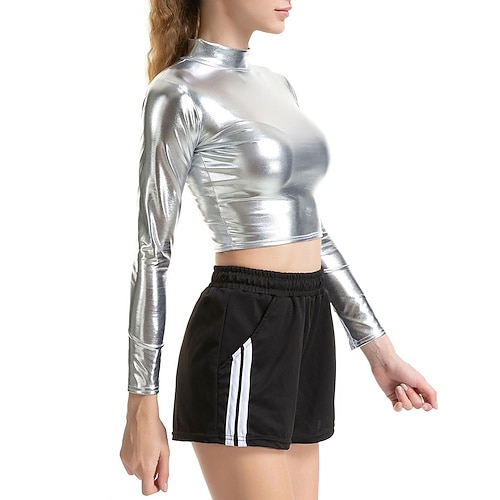 Disco-Tanzkostüme exotische Tanzkleidung Pole Dance Top reine Farbe Damen Performance Training Langarm Polyester Image