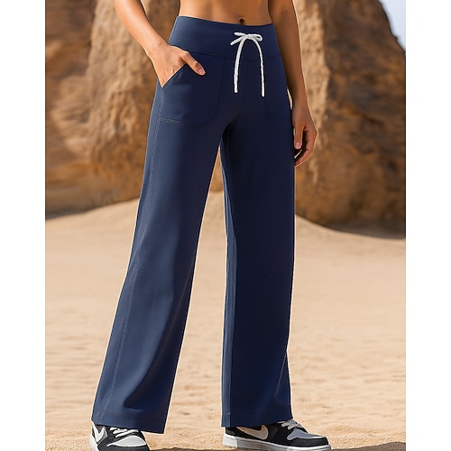 Damen Laufhosen Sporthosen Kordelzug Tasche Unterteile Fitnessstudio Athleisure Sport Sommer Frühling Atmungsaktiv Pilates Laufen Yoga Normale Passform Sportbekleidung Sportkleidung Einfarbig Blau Image