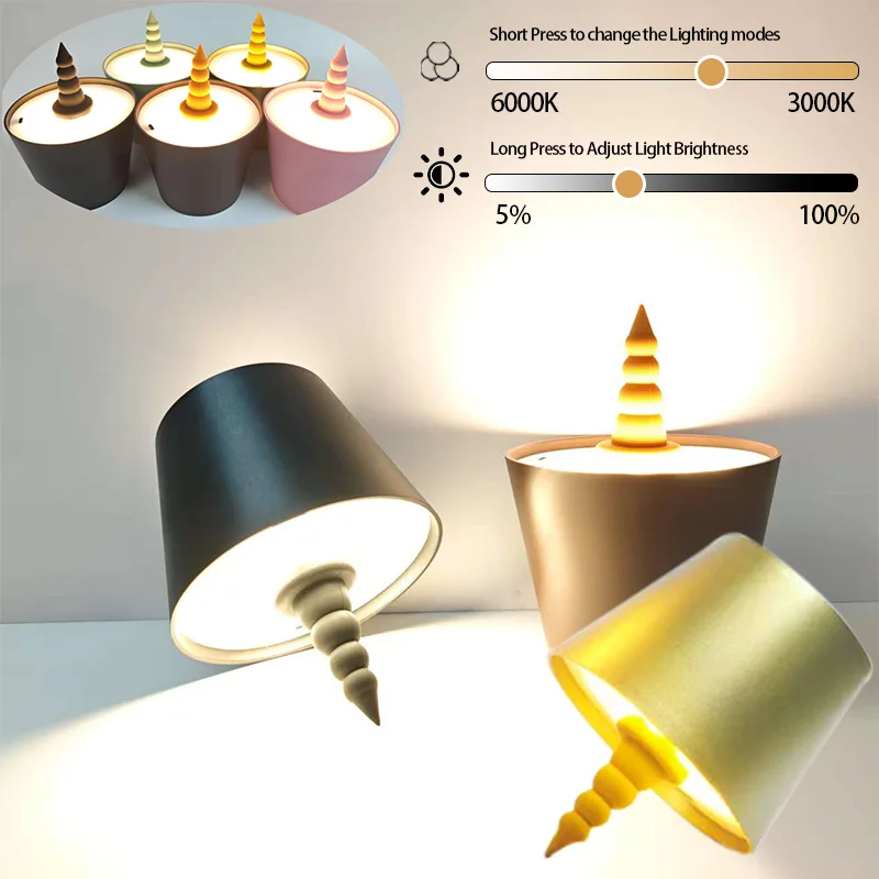 USB-Ladeflasche, Tischlampe, Touch-Steuerung, 3 Farben und stufenlose Dimmung, Nachtlampe für Bar, Silikon, Weinstopper, Nachtlampe