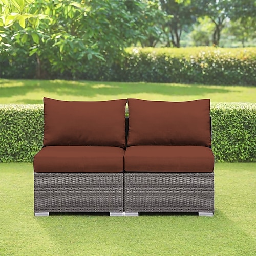 2-teilige wasserdichte Outdoor-Kissenbezüge für Ecksofas, wetterfeste graue PE-Rattan-Sitzgruppen, Outdoor-Zweisitzer, Terrassenmöbel für Balkon, Garten und Pool