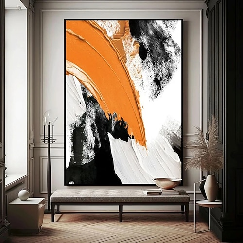 großes Ölgemälde handgemaltes orangefarbenes abstraktes Ölgemälde schwarzes Ölgemälde handgemachtes modernes Gemälde moderne Bürokunst Leinwandgemälde für Wohnzimmer Schlafzimmer Wanddekoration Image