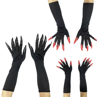 40cm Spandex Halloween Cosplay Zwang modische Persönlichkeit Stretch Ghost Claw lange Nagel handschuhe Bühne Performance Requisiten Image