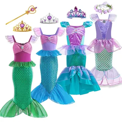 Kleine Meerjungfrau Ariel Kostüme für Mädchen Prinzessin Kleid Cosplay Halloween Karneval Kinder Geburtstag Party Dress Up Kleidung Image