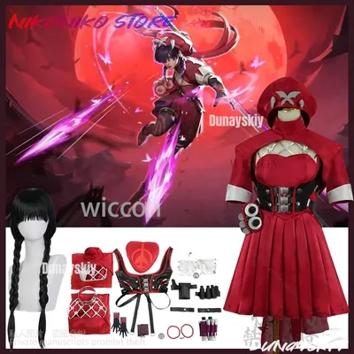 Psylocke Cosplay Spiel Rivals Blut Kariudo Kostüm Rot Sailor Anzüge Hut Sexy Kleid Lolita Gothic Doppel Pferdeschwanz Cos Angepasst Image