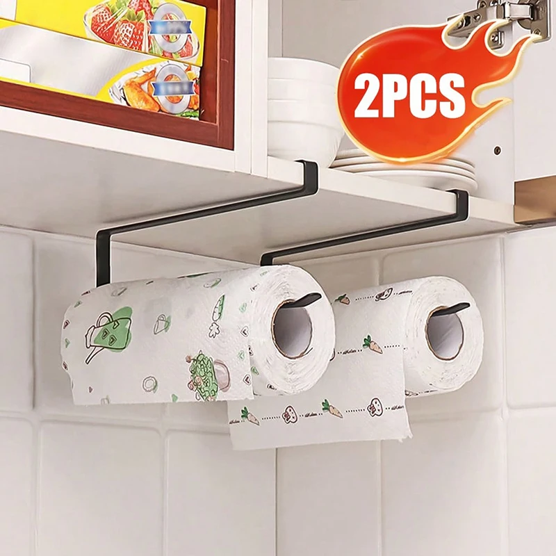 Badezimmer-Aufbewahrungsregal, Hängeregal, ohne Bohren, Papierhandtuchhalter, Schrank, Papierhandtuchhalter, Frischhaltefolie und Stoff-Organizer Image