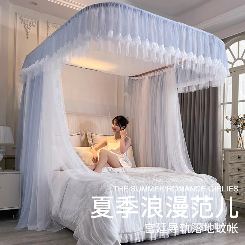 U-förmige Schiene, Moskitonetz, Haushalt, Schlafzimmer, 2025, neues, montagefreies, kräftiges, verdicktes Halterungsnetz, Prinzessinnen-Windbodenmusternetz Image