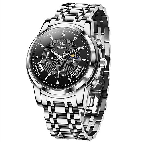Die neue Herren-Business-Uhr der Marke Olevs mit leuchtendem, wasserdichtem Mondphasen-Chronograph, multifunktionaler, modischer Quarzuhr, lässiger Sport-Herrenarmbanduhr