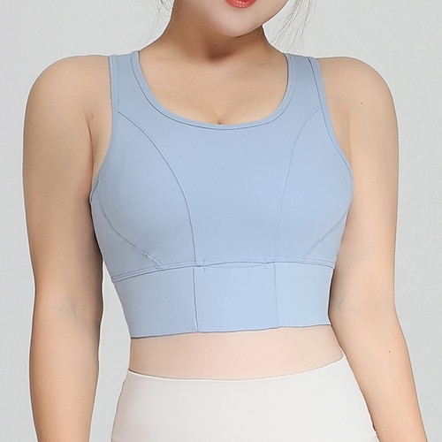 Damen Yoga-BH Panzer Pilates-BH Unterwäsche Hohe Wirkung Hohe Stützen Atmungsaktiv Bürgellos Gefüttert Einfarbig Sport Sportkleidung Weiß Rosa Fitnessstudio Pilates Laufen Image