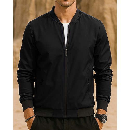Herren Laufjacke Outdoorjacke Tasche Mit Kapuze Langarm Oberteil Athleisure Frühling Herbst Einfarbig Winddicht Wandern Laufen Sportbekleidung Sportkleidung Schwarz Dunkelblau Grau Image