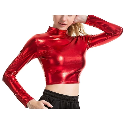 Disco-Tanzkostüme exotische Tanzkleidung Pole Dance Top reine Farbe Damen Performance Training Langarm Polyester Image