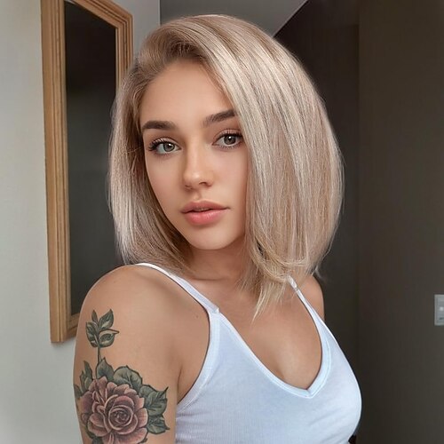 Echthaar 13x6 Spitzenfront 13x4 Spitzenfront Perücke Freier Scheitel Brasilianisches Haar Glatt Hellbraun Mehrfarbig Perücke 130% 150% 180% Haardichte mit Babyhaaren Hervorgehobenes / Balayage-Haar Image