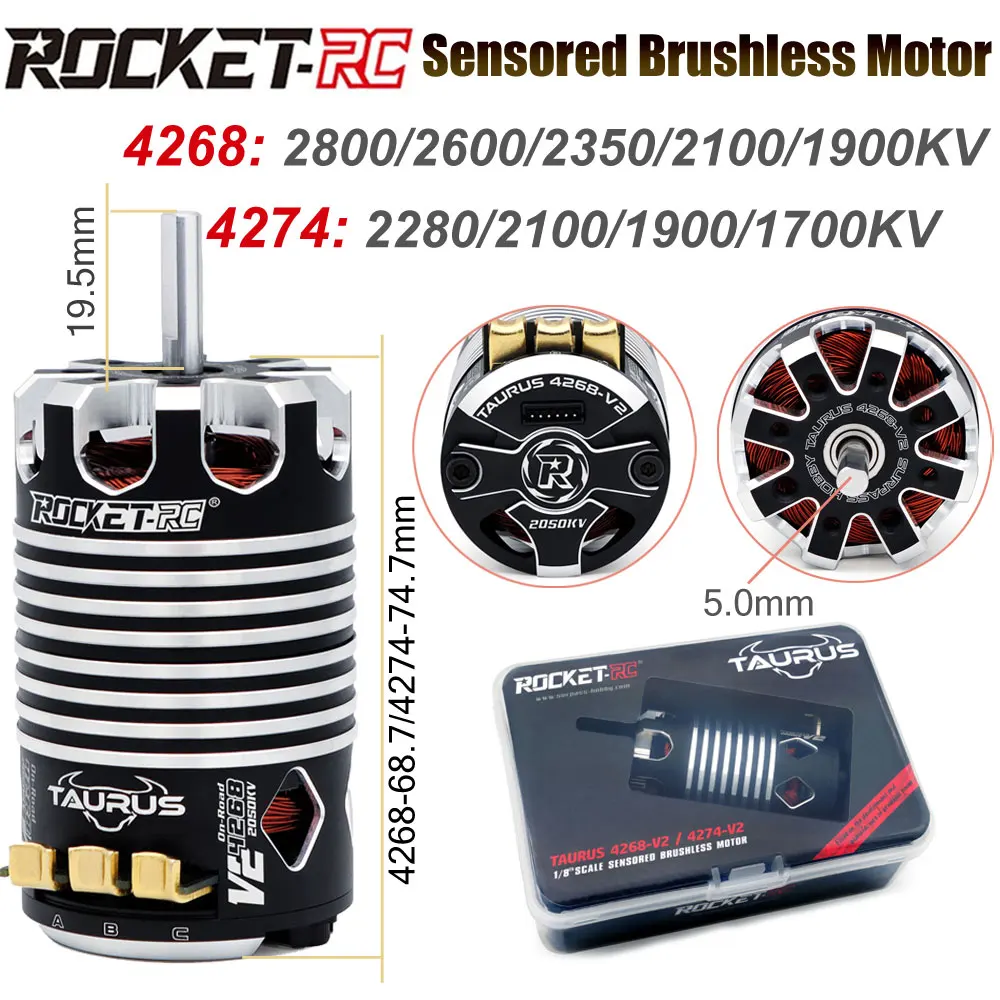 ROCKET-RC 1/8 RC Auto High-Torque 4274 4268 Sensored Bürstenloser Motor 50.000 U/min für Traxxas Wltoys RC Auto On-Road Truck Monster