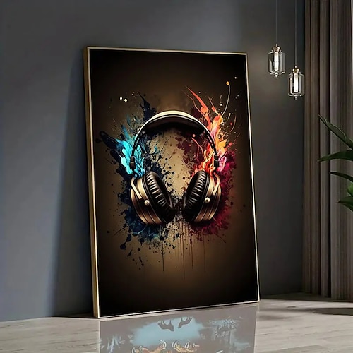 ein rahmenloses, modernes Leinwandgemälde mit Kopfhörern, perfekt zur Dekoration Ihres Wohnzimmers und Schlafzimmers. Image