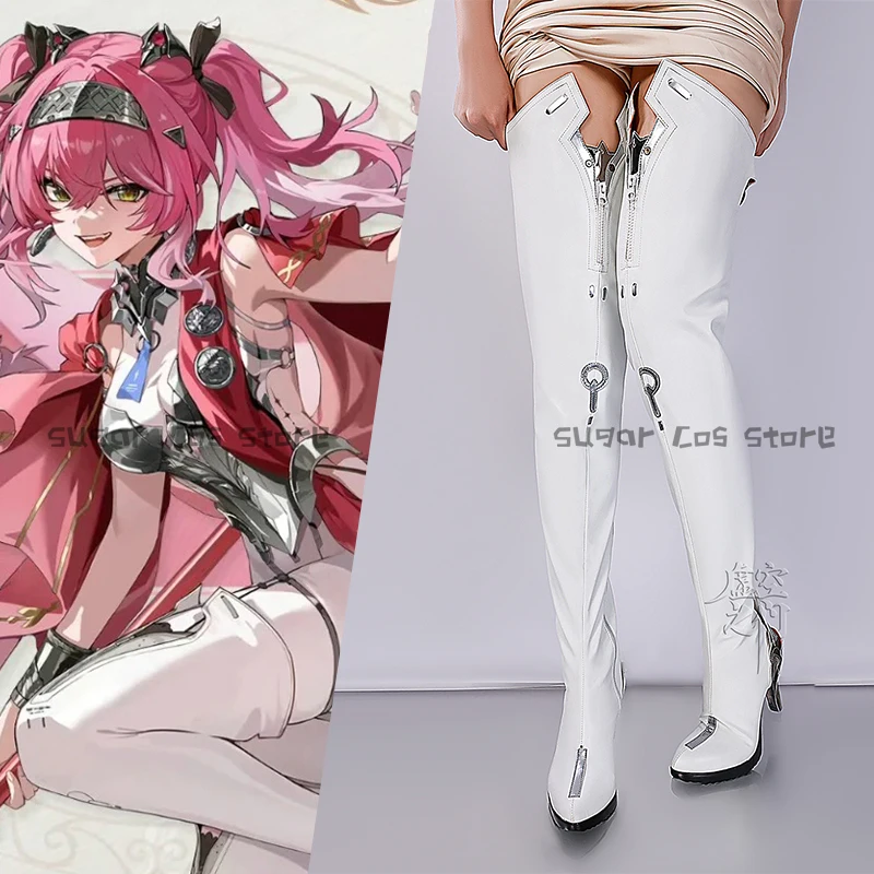 Wuthering Waves Lupa Spiel Cosplay Schuhe Stiefel Weiß Overknee PU Leder Stiefel Für Frauen Mädchen Halloween Karneval Party Prop