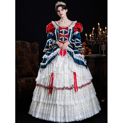 Vintage Rokoko Renaissance Maxi Kleid Normal Ein Hauch Prinzessin Braut Plissiert Gerüscht Prinzessin Rundhals Kostüm Damen Halloween Karneval Maskerade Leistung Party Halloween Erwachsene Ganzjahres Image