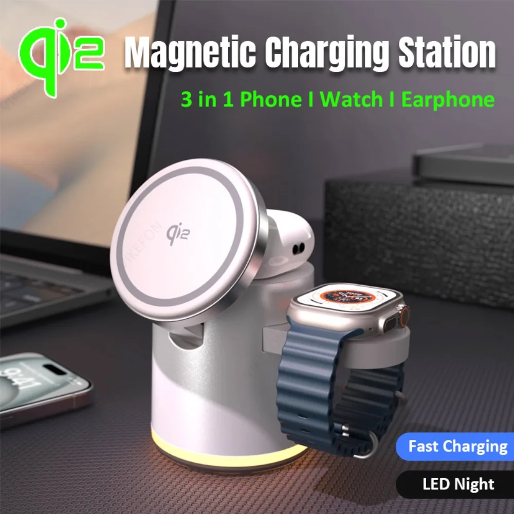4-in-1 faltbare Schnellladestation Qi2 15 W magnetisches kabelloses Ladegerät für Magsafe iPhone 16/15/14/13/12 iWatch 10-2 AirPods Pro Image