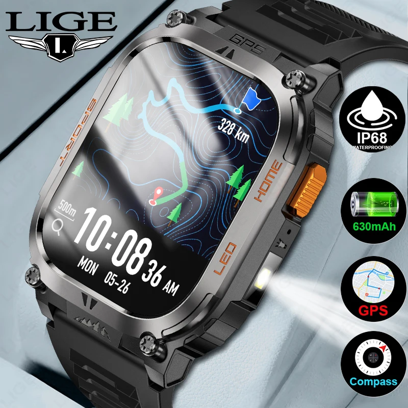 LIGE 2026 Neue GPS-Smartwatch für Männer, 2,01 Zoll großer Bildschirm, Kompass, Smartwatches, Herzfrequenz, BT-Anruf, Sport, Gesundheit, Tracekr-Smartwatch Image