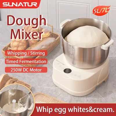 SUNATUR 250W DC dough mixer 5L/7L auto electric kitchen blender Egg White Whipper with Fermenter and timed Household stand mixer