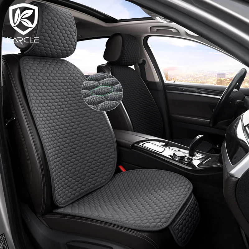 Universal Flachs Auto Sitz Abdeckung Schutz Leinen Vorne Hinten Zurück Kissen Schützen Pad Matte Rückenlehne für Auto Innen Matte Set Abdeckung Image