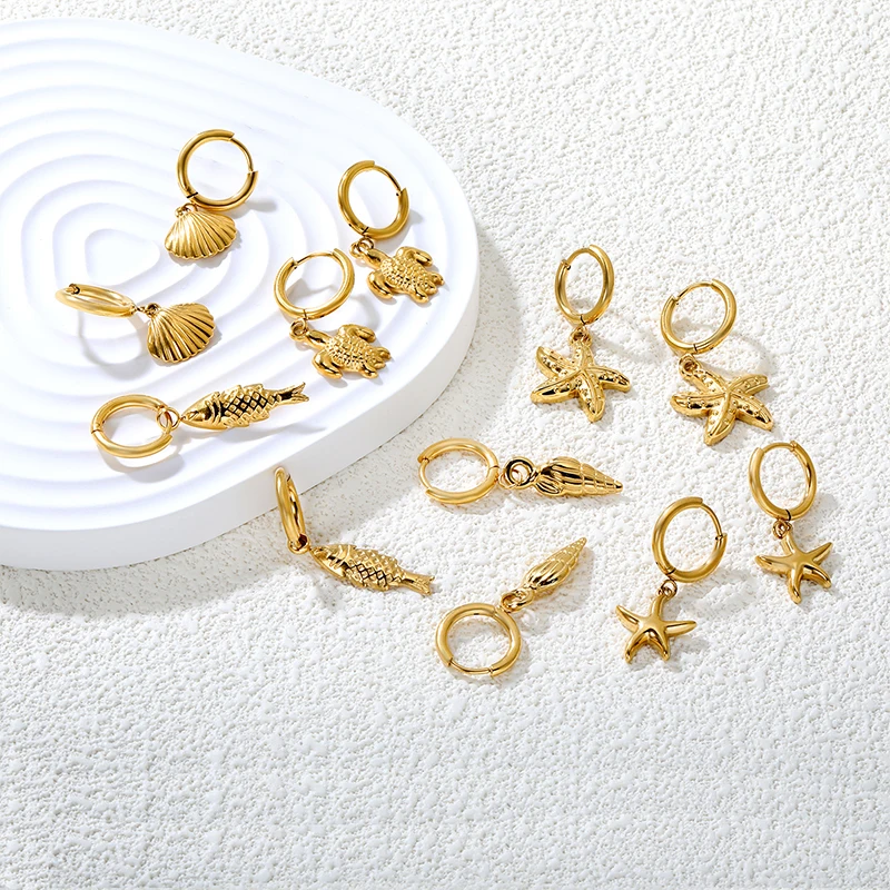 Süßwasser Fisch Schildkröte Creolen Vakuum Galvanik Für Frauen Elegante Edelstahl Gold Farbe Schmuck Zubehör Image