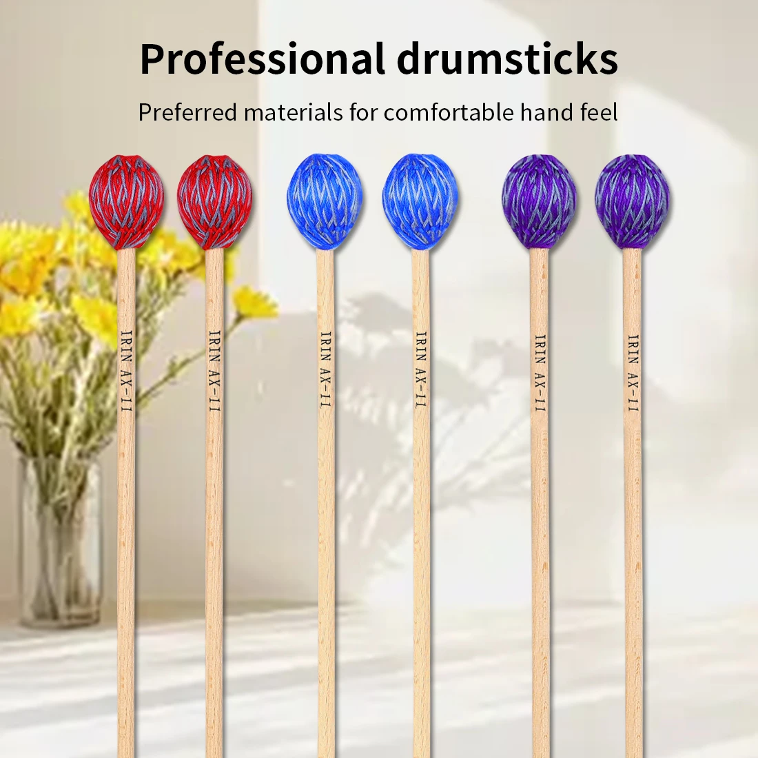 IRIN 2-teilige Marimba-Schlägel, Ahorngriff, enge und starke Bindung zwischen Holzkern und Hammerkopf, professionelle Percussion-Teile Image