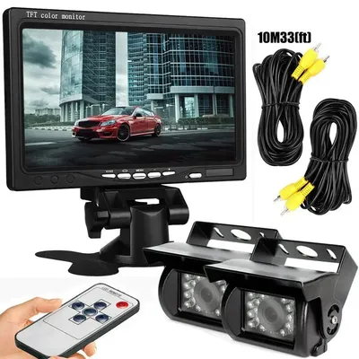 Bileeko 7 Inch Car Mounted Display Screen Rearview monitor with 2 Wired Reverse Cameras Suitable For RVs,Trucks,Forklifts